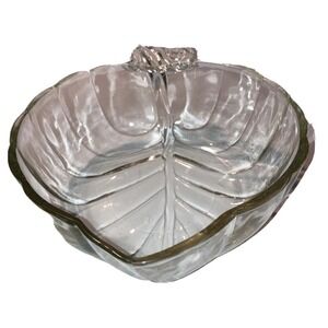 Vintage Clear Glass Serving Side Dish Bowl Tabletop Leaf Shaped 10"x 3.5"
